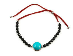 Zeige Details für Türkis natur Cabochon 12mm gefasst in Silber, mit Onyx fac. 4mm Kugeln Armband Bild von Türkis natur Cabochon 12mm gefasst in Silber, mit Onyx fac. 4mm Kugeln Armband