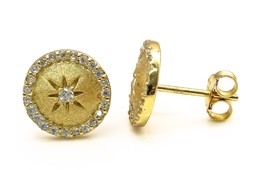 Vedere dettagli per "Stella di zirconio". CZ. Orecchini. Argento 925 placcato oro Immagine di "Stella di zirconio". CZ. Orecchini. Argento 925 placcato oro