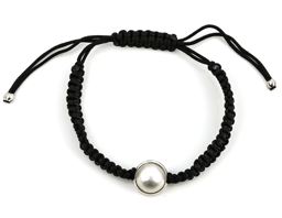 Vedere dettagli per Bracciale incorniciato da perline 12 mm (argento) in cordoncino nero Immagine di Bracciale incorniciato da perline 12 mm (argento) in cordoncino nero