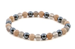 Zeige Details für Mondstein & Pyrit & Achat grau Kugeln  6mm Armband   Bild von Mondstein & Pyrit & Achat grau Kugeln  6mm Armband