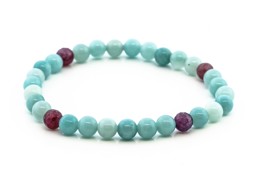Vedere dettagli per Amazzonite e 4x Rubino sfaccettato. perline tonde 6 mm bracciale  Immagine di Amazzonite e 4x Rubino sfaccettato. perline tonde 6 mm bracciale