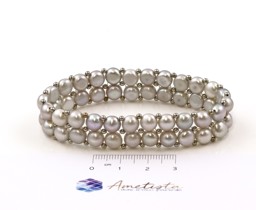Vedere dettagli per Bracciale di perline a 2 file di tondi con perline placcate argento perline tonde Immagine di Bracciale di perline a 2 file di tondi con perline placcate argento perline tonde