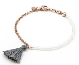 Vedere dettagli per "Nappina". Pietra di luna arcobaleno. Bracciale. Argento 925 placcato oro rosa Immagine di "Nappina". Pietra di luna arcobaleno. Bracciale. Argento 925 placcato oro rosa