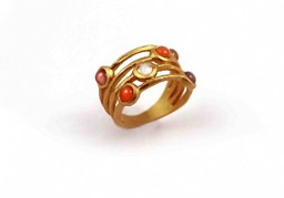 Zeige Details für Ring Mondstein Mix mit 6x Cab, 925 Silber, vergoldet Bild von Ring Mondstein Mix mit 6x Cab, 925 Silber, vergoldet