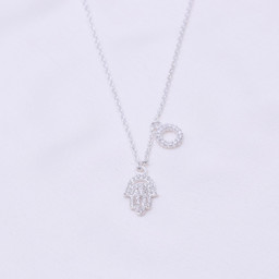 Zeige Details für Hand der Fatima mit CZ Halskette 45m, Silber 925 Bild von Hand der Fatima mit CZ Halskette 45m, Silber 925