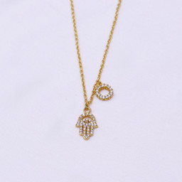Zeige Details für Hand der Fatima mit CZ Halskette 45m, Silber 925 vergoldet Bild von Hand der Fatima mit CZ Halskette 45m, Silber 925 vergoldet