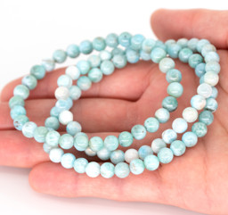 Vedere dettagli per Bracciale di perline Larimar 6 mm Immagine di Bracciale di perline Larimar 6 mm