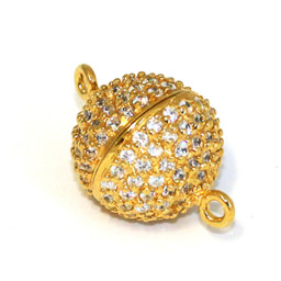 Zeige Details für Magnetverschluss Kugel 14mm mit Zirkone, Silber  vergoldet Bild von Magnetverschluss Kugel 14mm mit Zirkone, Silber  vergoldet