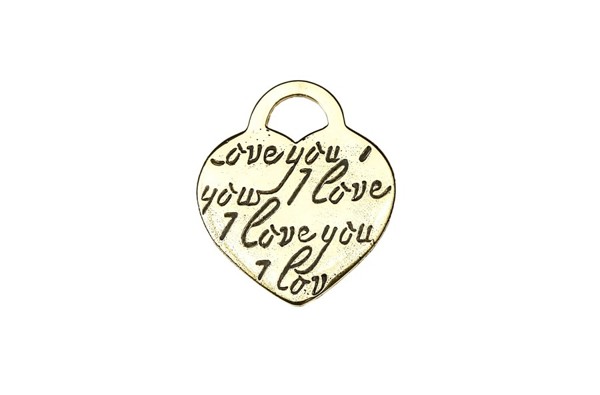 Bild von Love You Herz 22x19mm mit Ring Charm Anhänger, Silber vergoldet