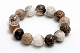 Zeige Details für Achat (weiss-braun) Gravur Kugel 14mm Armband Bild von Achat (weiss-braun) Gravur Kugel 14mm Armband