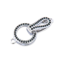 Vedere dettagli per Chiusura a scatto con CZ nera, anello 12 mm e anello, argento 925 Immagine di Chiusura a scatto con CZ nera, anello 12 mm e anello, argento 925