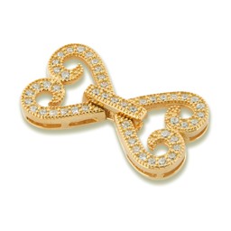 Vedere dettagli per Chiusura a doppio cuore con CZ 15x30 mm, argento placcato oro Immagine di Chiusura a doppio cuore con CZ 15x30 mm, argento placcato oro