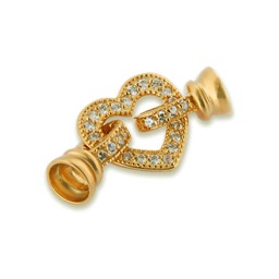 Vedere dettagli per Chiusura a cuore con Zircone 16 mm. Scatto. Argento placcato oro Immagine di Chiusura a cuore con Zircone 16 mm. Scatto. Argento placcato oro