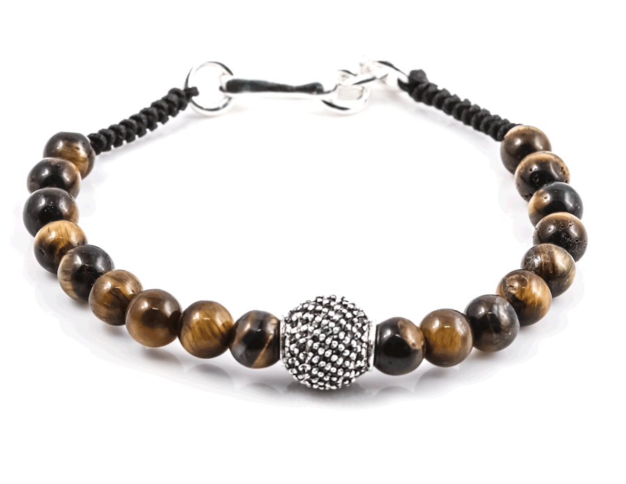 Bild von Tigerauge Kugeln 6mm mit 10mm Silberkugel Armband, Silber 925