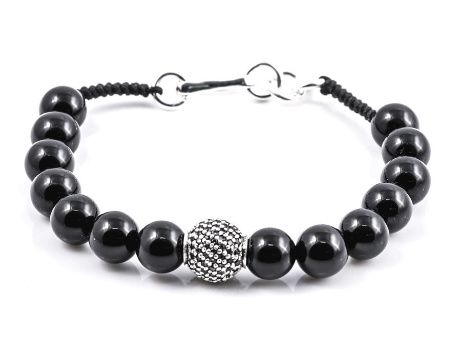 Immagine di Onyx Kugeln 8mm mit 10mm Silberkugel Armband, silber 925