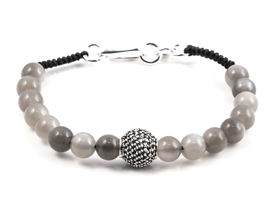 Bild von Mondstein grau Kugeln 6mm mit 10mm Silberkugel Armband, silber 925