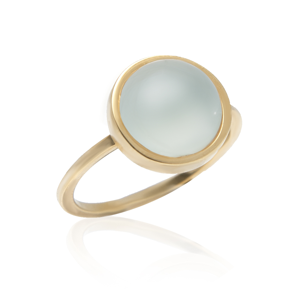 Image de Aqua Chalcedon Cab. 11m, 12mm Ring, 1 micron Vergoldet