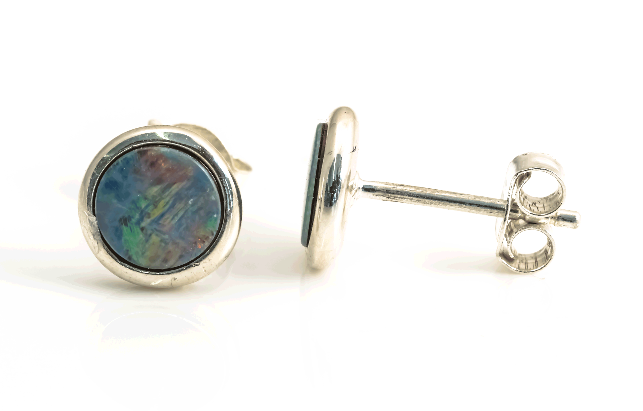 Bild von Opal (rot) Cab. 8mm gefasst Ohrstecker, Silber 925 (Doublette)
