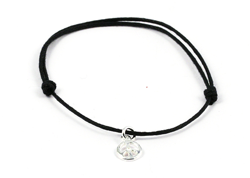 Bild von Armband Baumwolle Silber mit Peace Zeichen 7mm