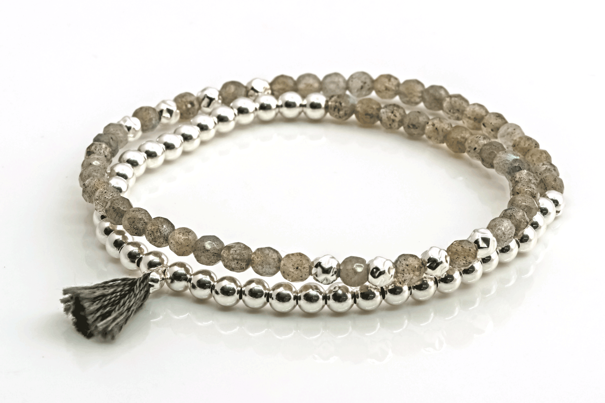 Image de Labradorit Kugeln fac. 4mm "Boho Tassle" Armband 36cm, Silber 925