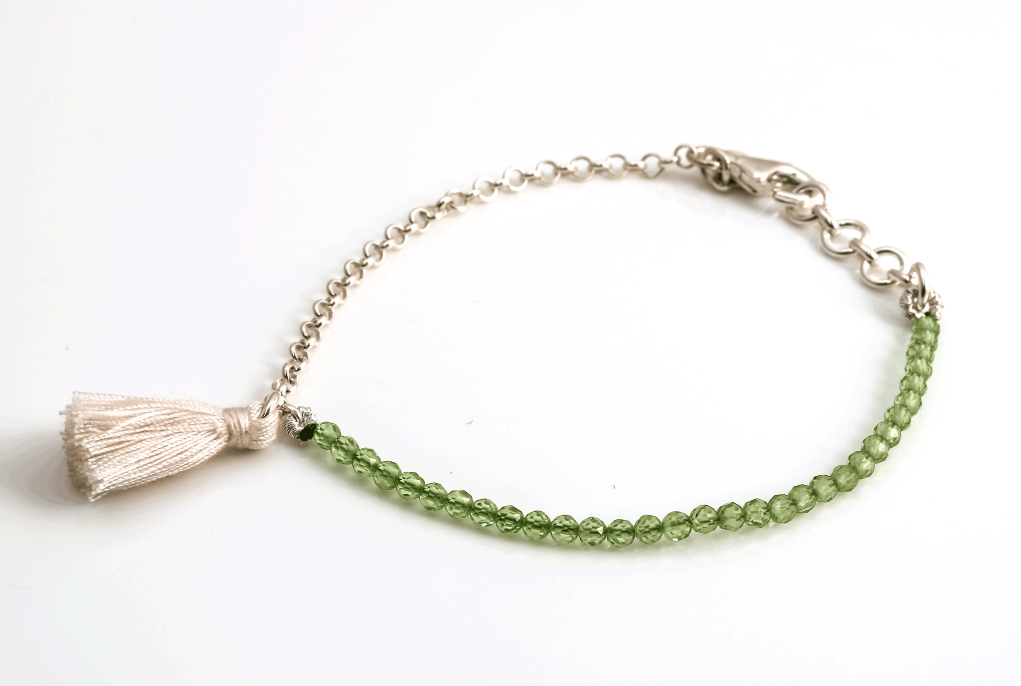 Image de Peridot 3mm mit Quaste Armband, Silber