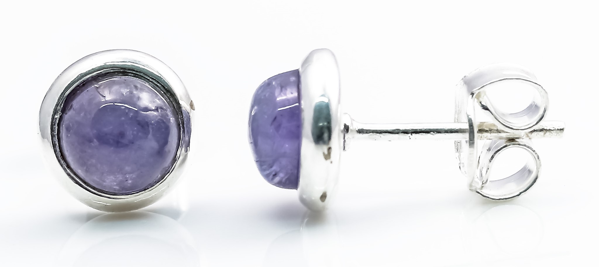 Tanzanit Cab. 8mm gefasst Ohrstecker, Silber 925