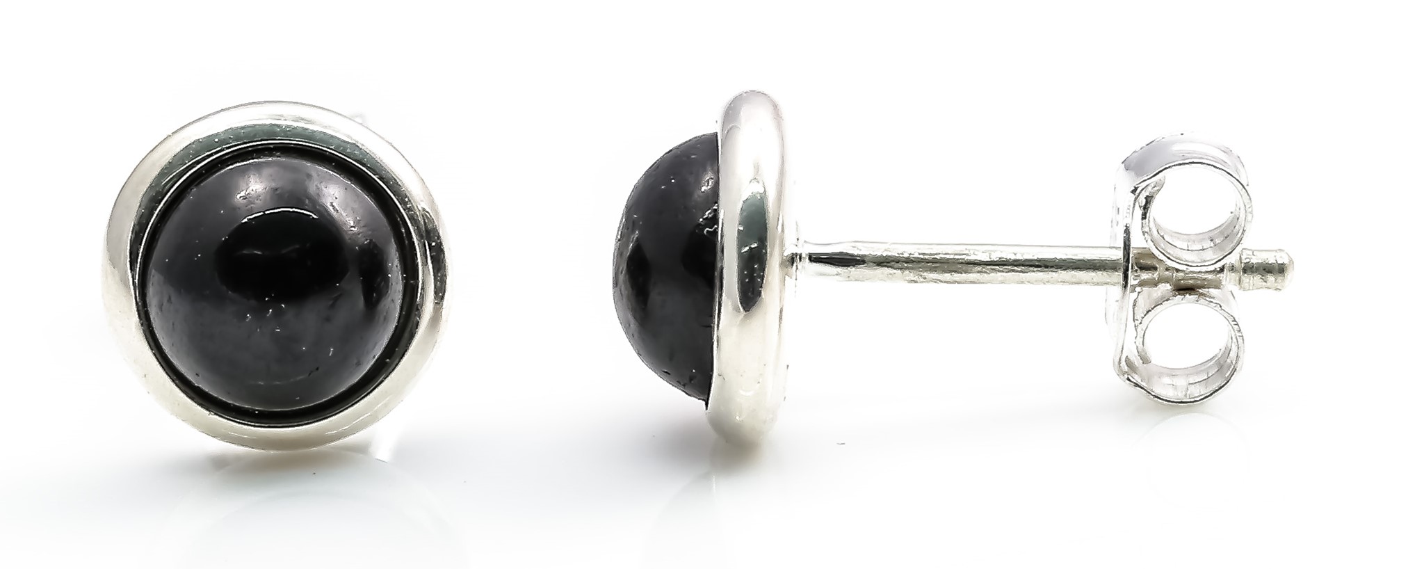 Immagine di Turmalin schwarz Cab. 8mm gefasst Ohrstecker, Silber 925