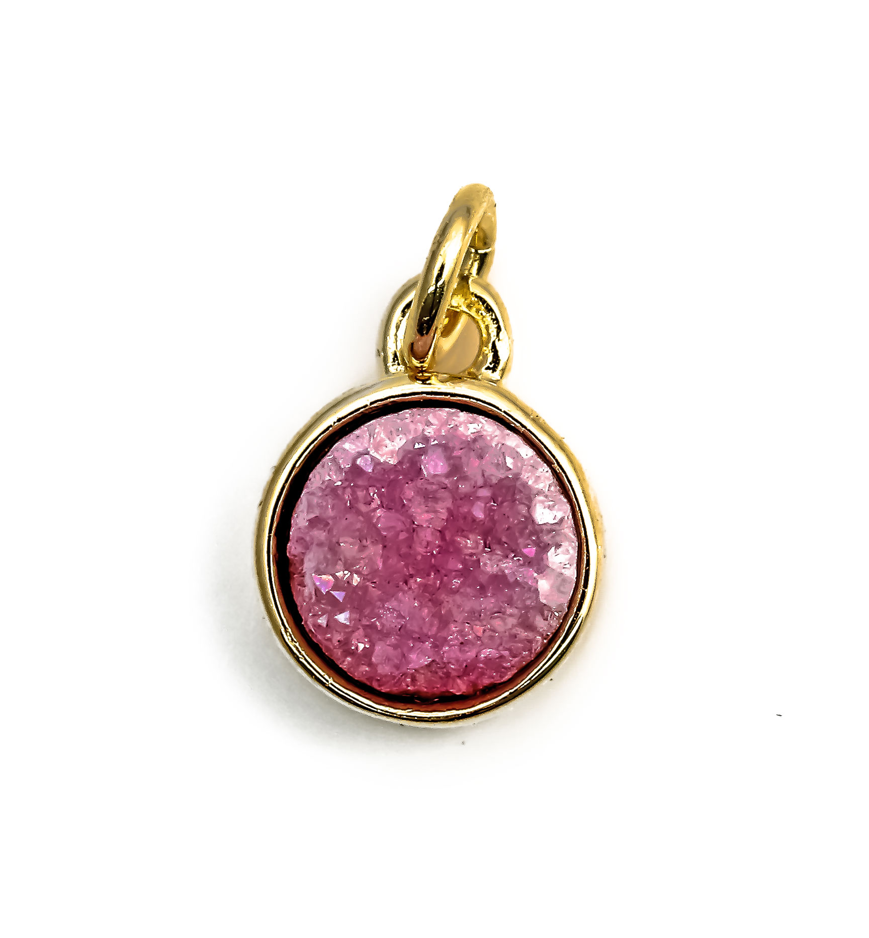 Bild von Achat Druzy Pink 7mm Anhänger, Silber vergoldet