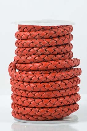 Bild von Lederband geflochten 8mm rot antik, auf 5m-Rolle