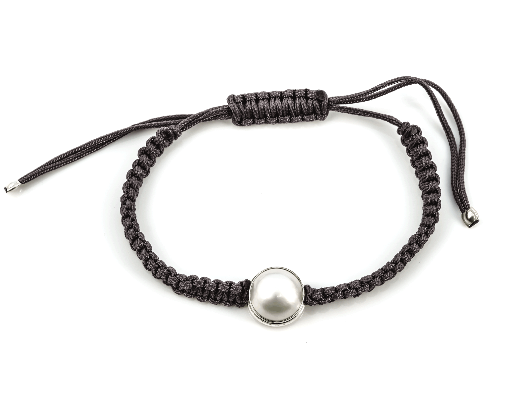 Bild von Perle gefasst 12mm (Silber) in Cord grau Armband