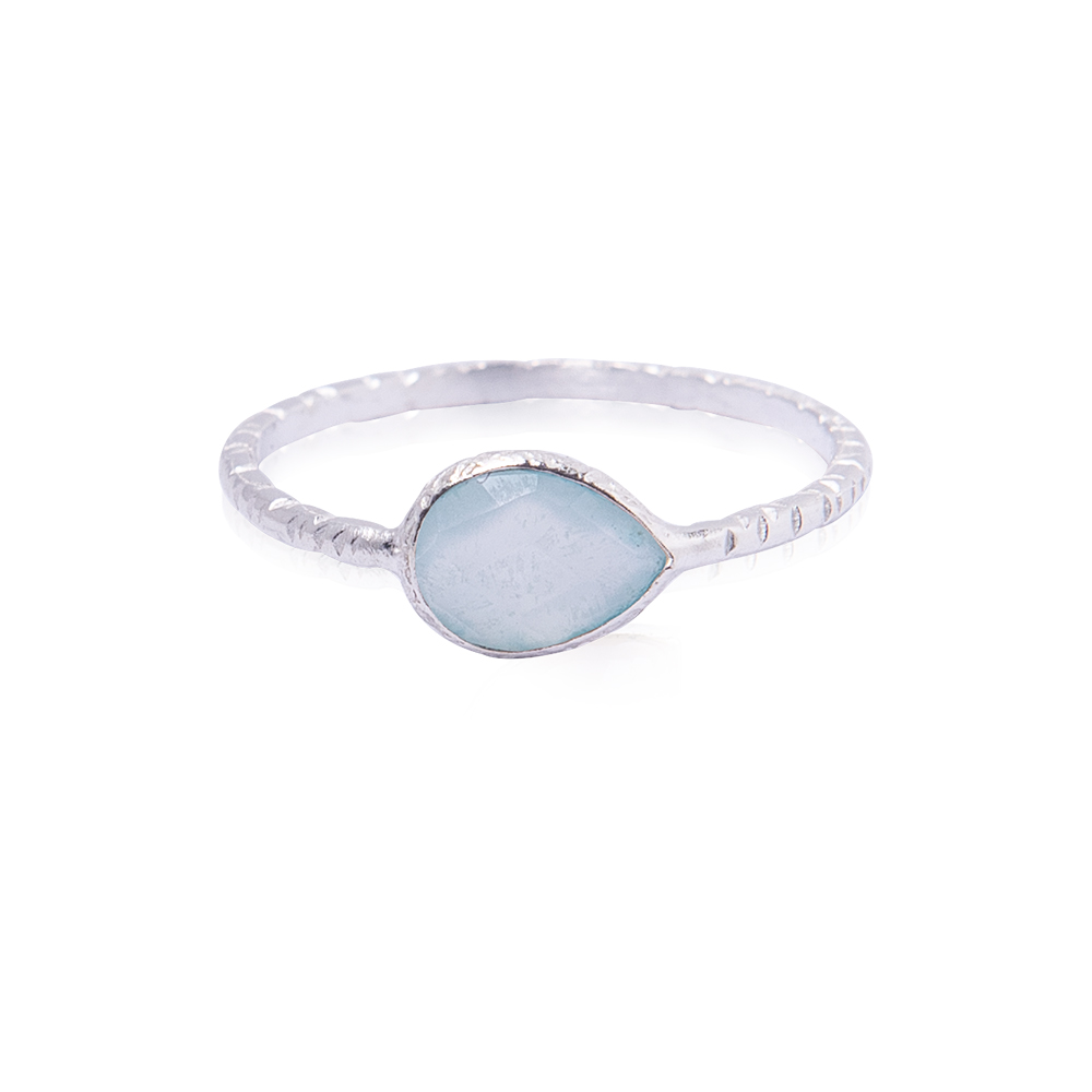 Image de Aqua chalcedon fac. Tropfen 6x8mm Ring, gehämmert, Silber 925