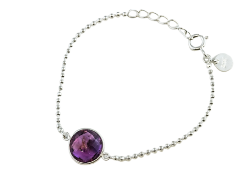 Bild von Amethyst fac. Disc 12mm Silberkugeln Armband. Silber 925