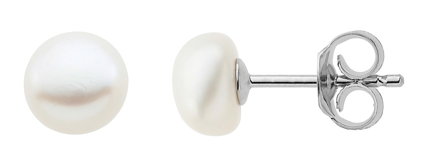 Bild von Perlen Ohrstecker "Rund"  6.5-7mm rhodiniert