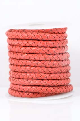 Immagine di Lederband geflochten 6mm rot antik, auf 5m-Rolle