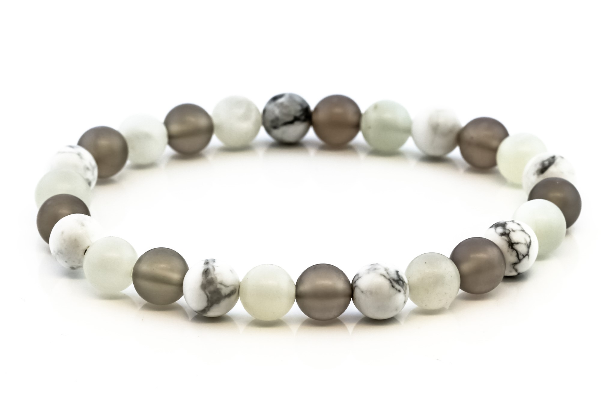 Bild von Achat & Magnesit & Mondstein weiss Kugeln 8mm Armband 