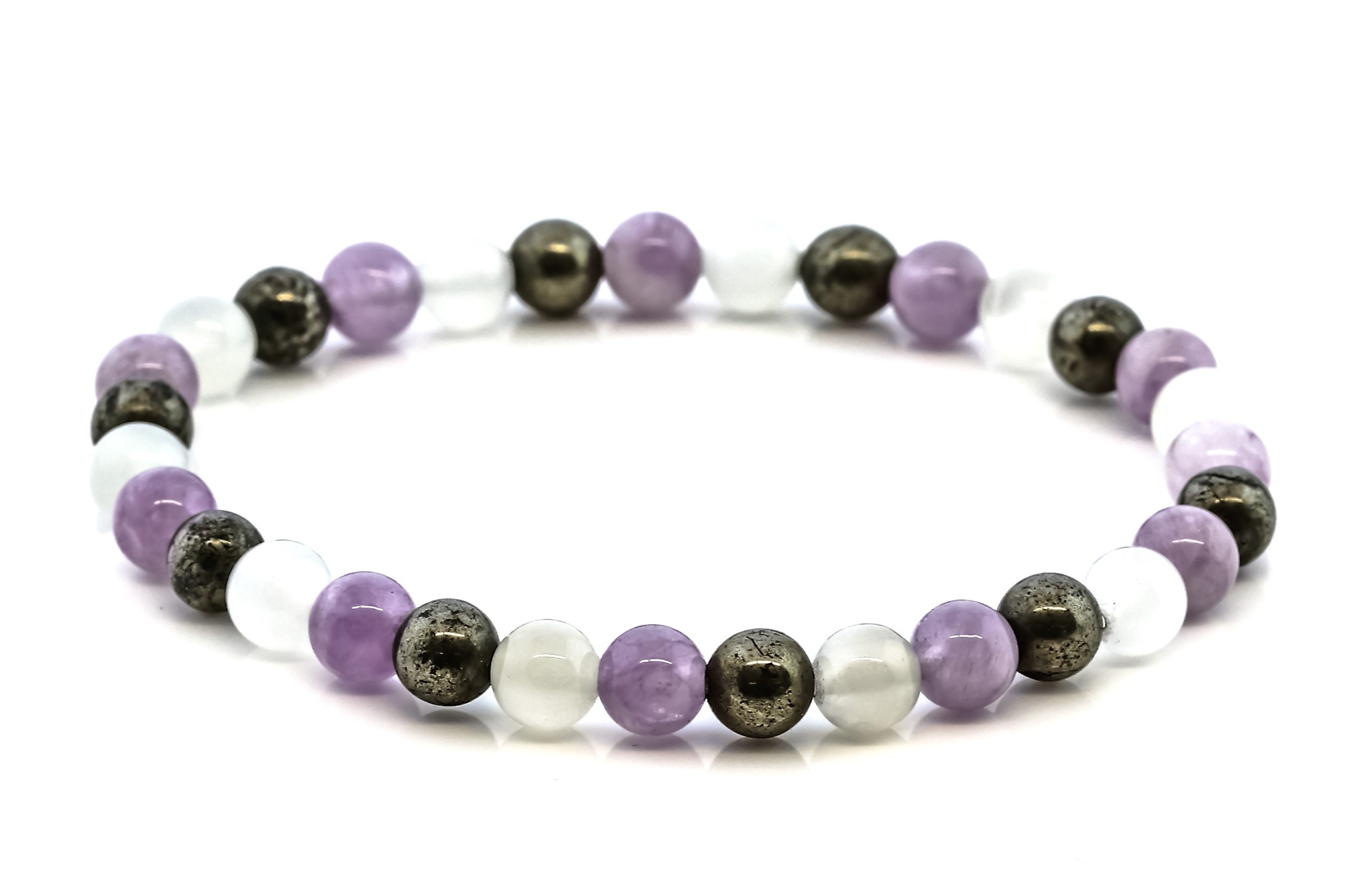 Immagine di Mondstein weiss & Pyrit & Amethyst Kugeln  6mm Armband  