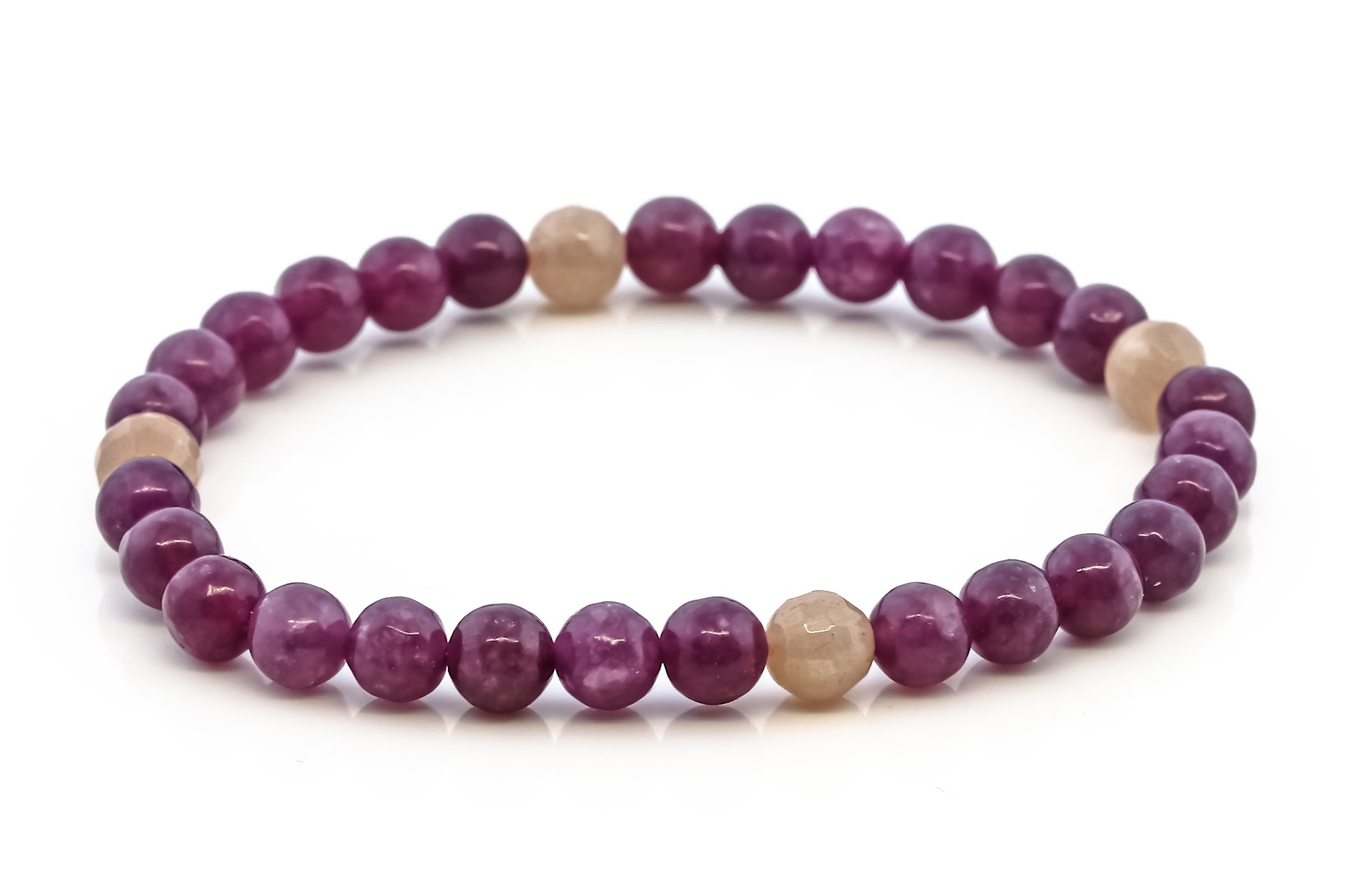 Bild von Lepidolith & 4x Mondstein (weiss) facettierte Kugeln 6mm Armband