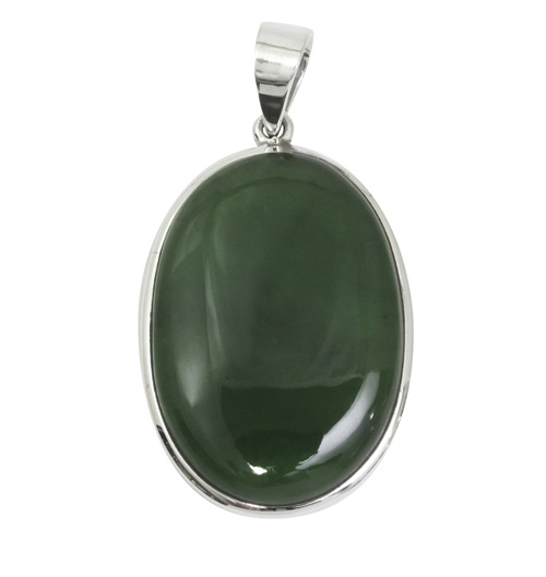 Bild von Canada Jade Oval 28x23mm Anhänger. Silber rhodiniert