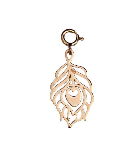 Bild von Charm Blatt mit Herz 26x14mm mit FR. Silber rosé vergoldet