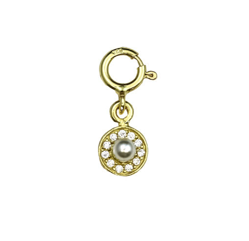 Image de Charm Perle mit CZ 6mm mit Federring, Silber vergoldet