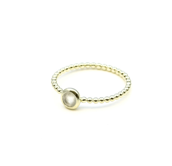 Immagine di Mondstein weiss Cab. 5mm "34 Beads" Ring, Silber vergoldet