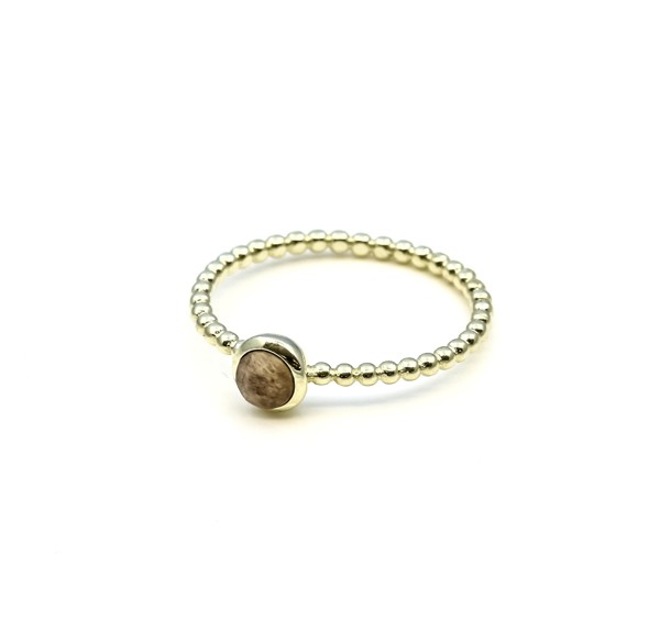 Immagine di Versteinertes Holz Cab. 5mm "34 Beads" Ring, Silber vergoldet