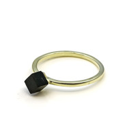 Immagine di Turmalin (Schörl) Würfel 4mm Ring, Silber vergoldet