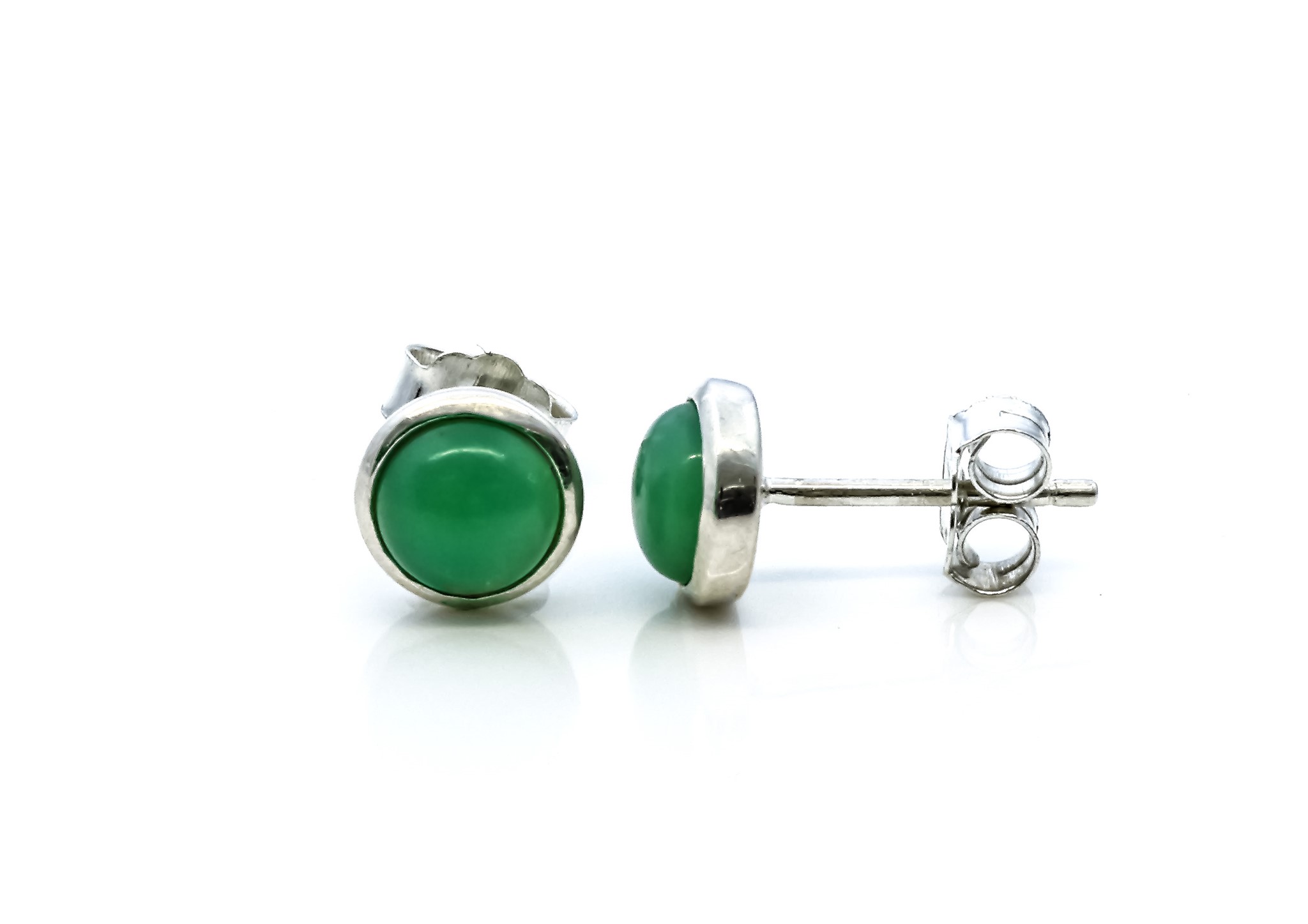 Bild von Chrysopras Cabochon 7.5mm in Silber gefasst Ohrstecker, Silber 925