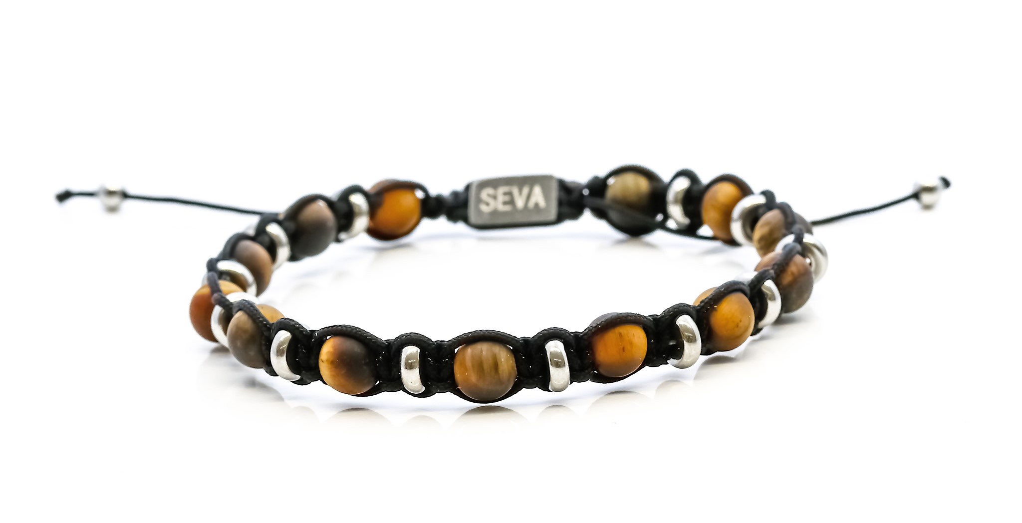 Bild von Tigerauge Kugeln 6mm mit Button Edelstahl Armband. (matt)