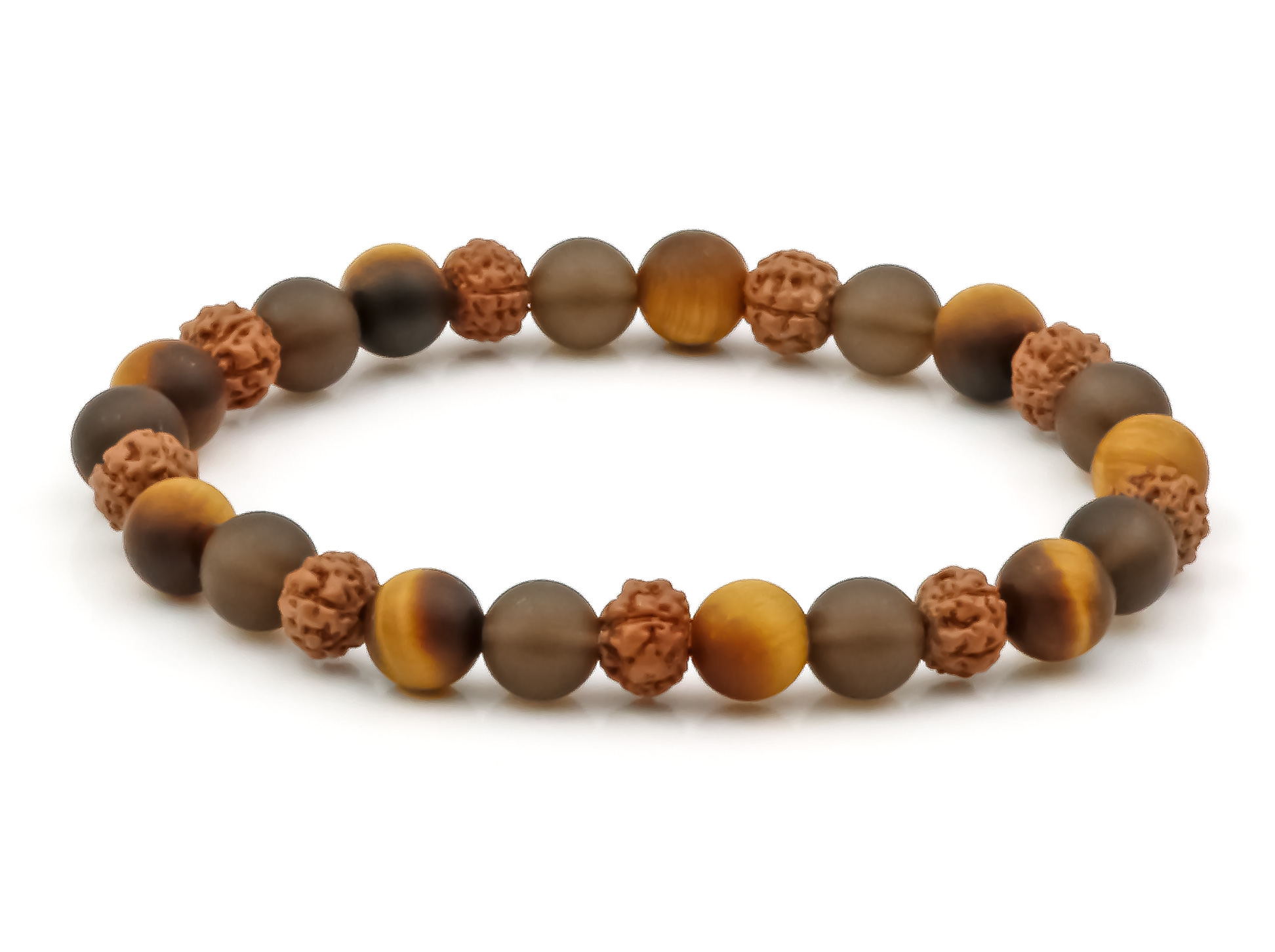 Bild von Rauchquarz & Rudraksha &  Tigerauge Kugeln 8mm Armband, 19.5cm (matt)