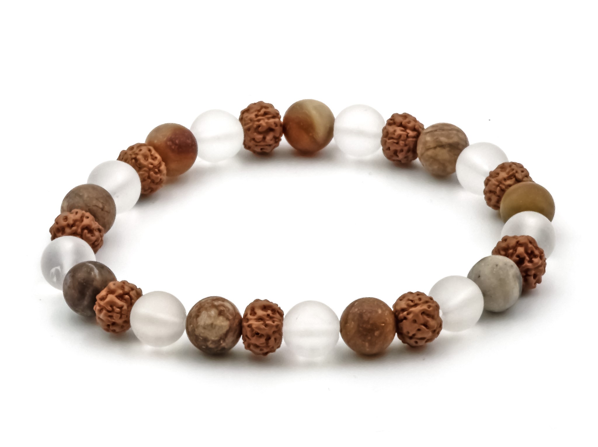 Immagine di Bergkristall & Rudraksha & Versteinertes Holz Kugeln  8mm Armband (matt)