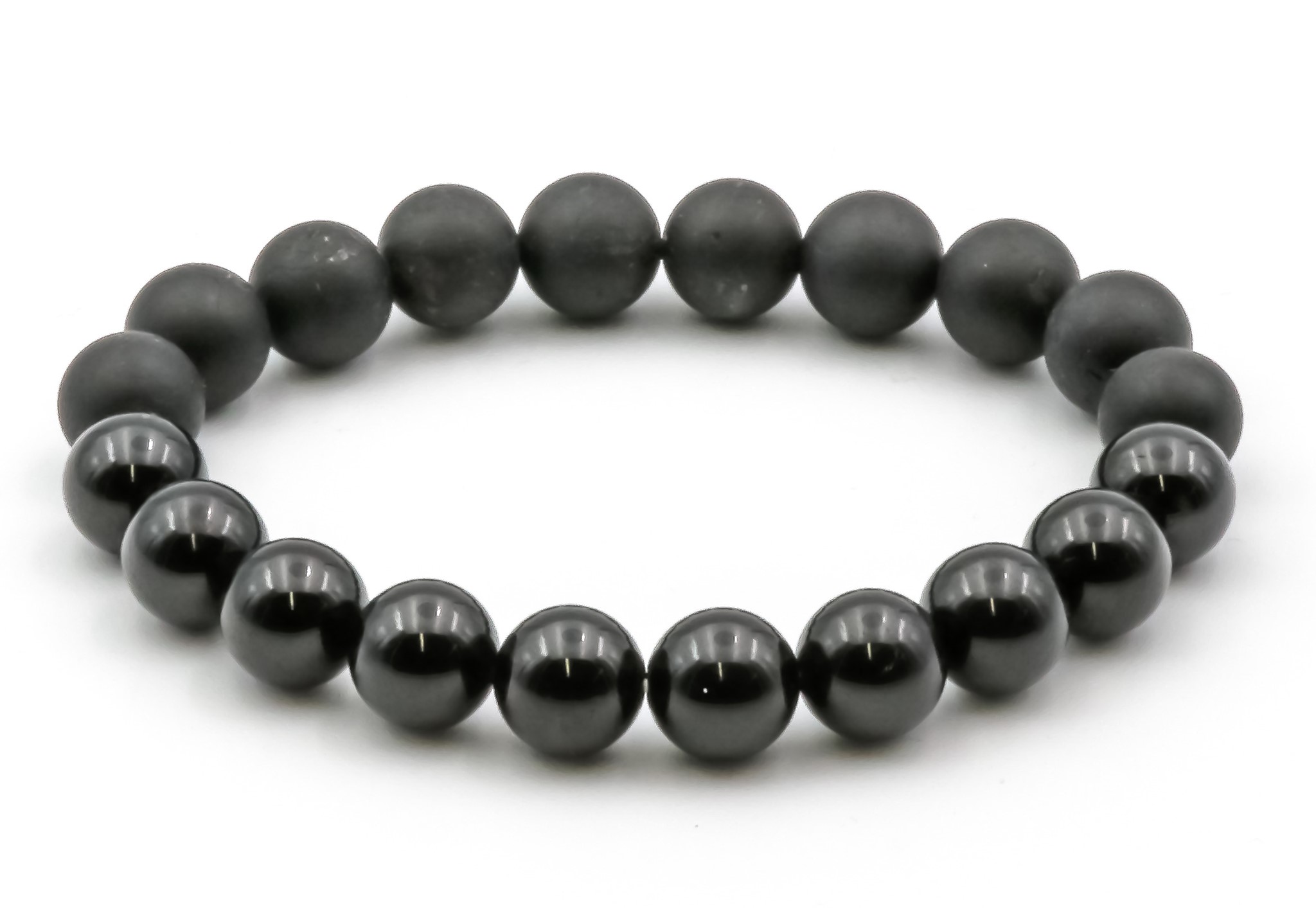 Bild von Turmalin (Schörl) Kugeln 10mm Armband, 19.5cm (Half matt-Half glanz)