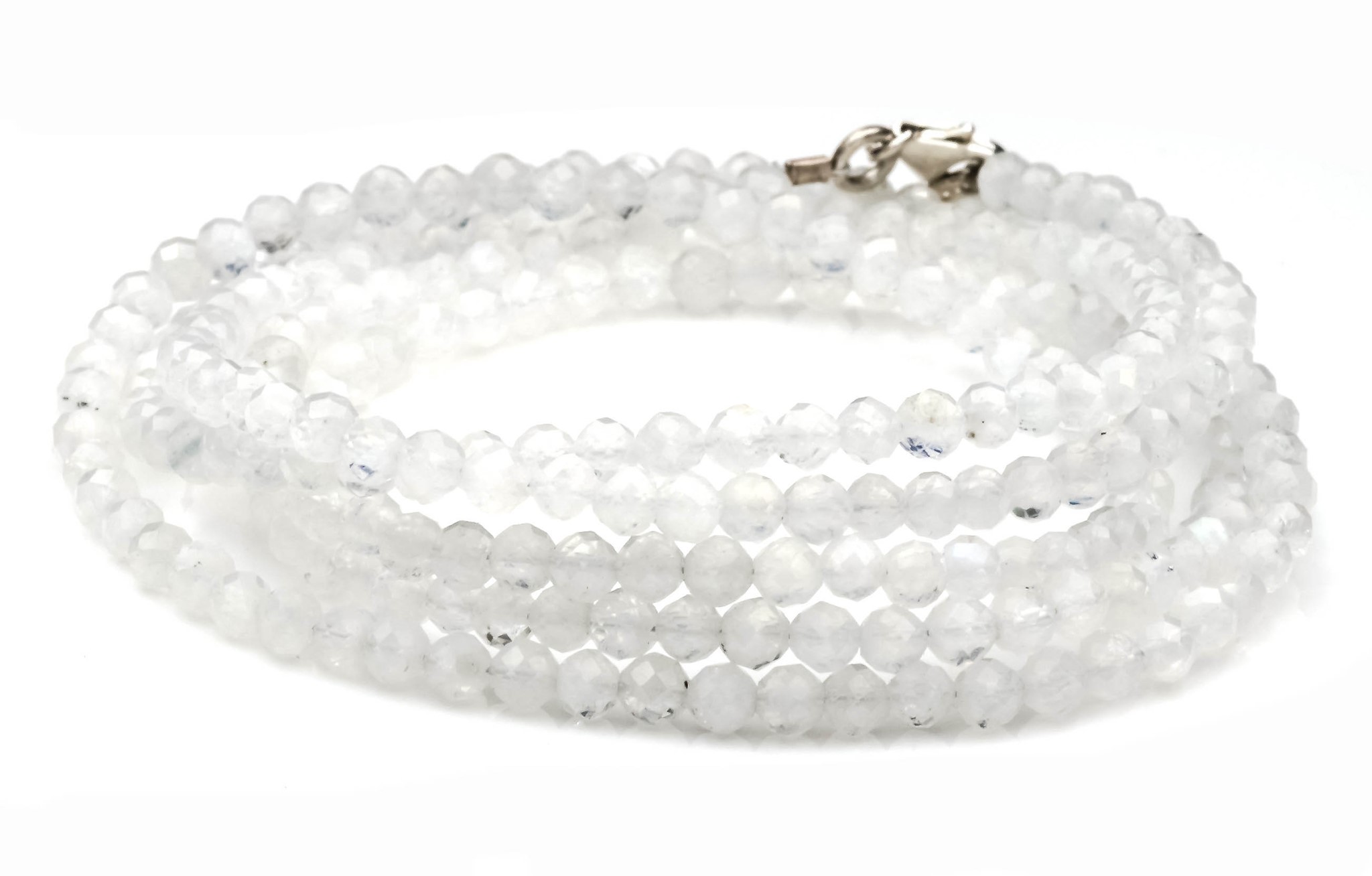 Bild von Mondstein weiss fac. Kugeln  3mm, 90cm Kette mit Silberverschluss, Silber 925