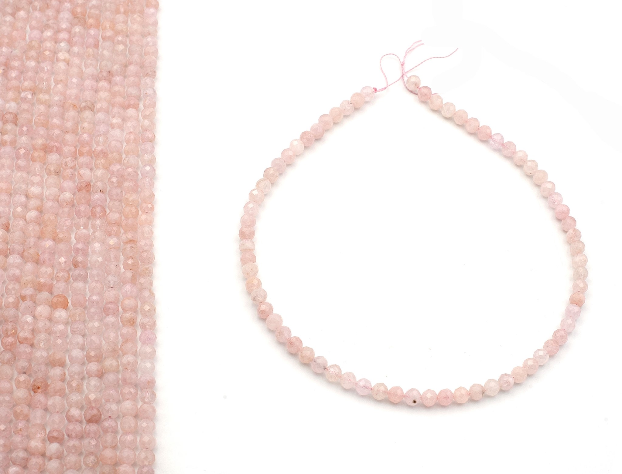 Morganite facettée, boules de 6 mm, fil de perles
